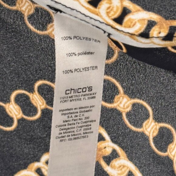 Chicos 2 Womens Black Gold Geometric Chain Print cold shoulder Blouse Size large - Picture 3 of 10